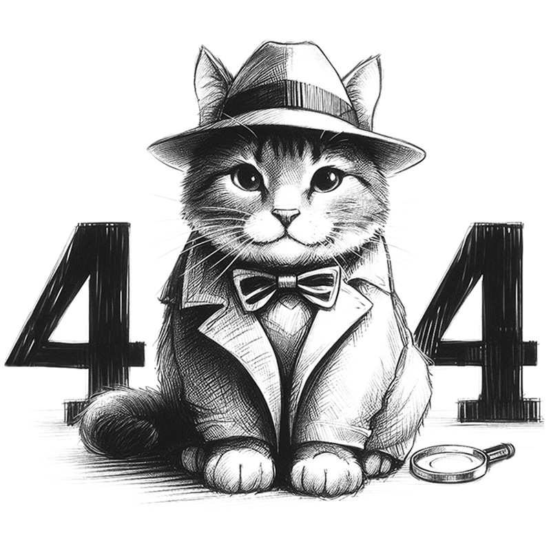 Кот-детектив сидит между цифрами двумя цифрами 4.